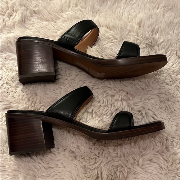 Black Leather Block Heel Sandals - Picture 5 of 8